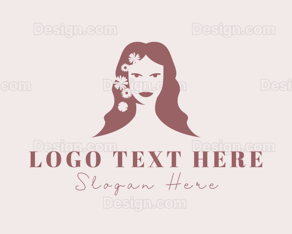 Woman Hair Flowers Logo