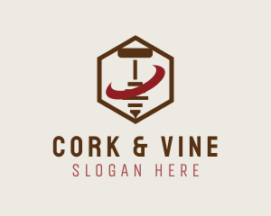 Hexagon Wine Corkscrew logo design