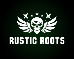 Rustic Skull Wings Stars logo design