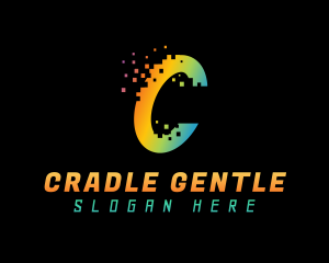 Gradient Pixel Letter C logo design