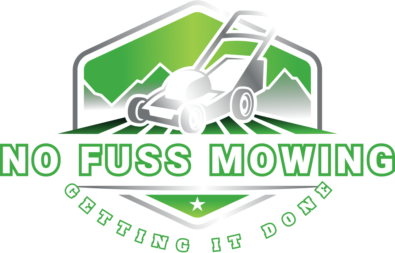 No fuss mowing's logo