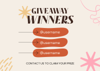 Congratulations Giveaway Winners Postcard