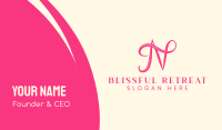 Pink Calligraphic Letter N Business Card