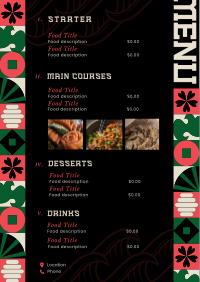 Oriental Pattern Cuisine Menu