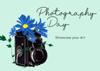 Old Camera and Flowers Postcard Design