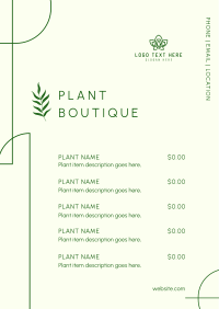 Plant Boutique Menu