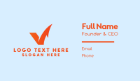 Orange Letter V Check  Business Card