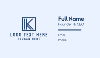 Minimalist Blue Letter K Business Card
