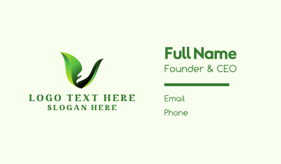 Green Natural Letter V   Business Card