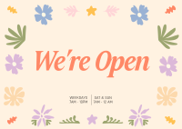 Generic Floral We're Open Postcard