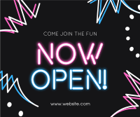 Now Open Neon Lights Facebook Post