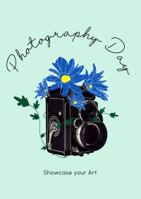 Old Camera and Flowers Poster