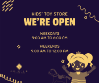 Toy Shop Hours Facebook Post