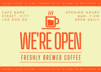 Trendy Open Coffee Shop Postcard Design