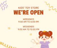 Toy Shop Hours Facebook Post