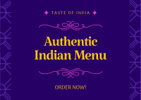 Authentic Indian Menu Postcard