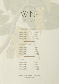 Rustic Wine List Menu