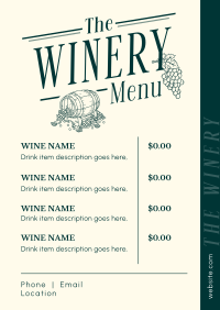 Elegant Rustic Winery Menu