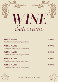 Wine Rustic Menu