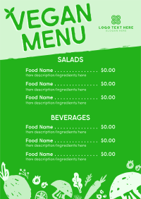 Organic Vegan Price List Menu