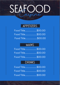 Seafood Cuisine Menu Menu