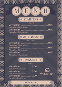 Vintage Asian Menu Menu