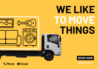 We like to move things Postcard Design