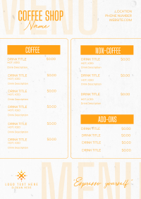 Minimalist Coffee Shop Menu