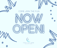 Now Open Neon Lights Facebook Post