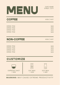 Trendy Minimalist Coffee Menu Menu