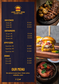 Burger Steakhouse Restaurant Menu