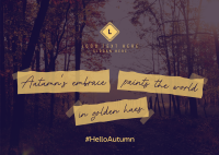 Autumn's Embrace Quote Postcard Design