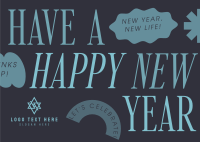 Quirky New Year Greeting Postcard