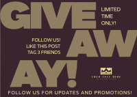 Minimalist Limited Time Giveaway  Postcard