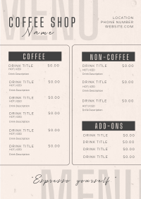 Minimalist Coffee Shop Menu