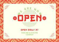 Oriental We’re Open Postcard Design