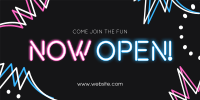 Now Open Neon Lights Twitter Post