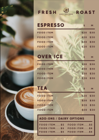 Roast Coffee Shop Menu