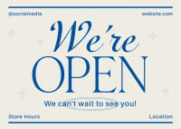 Minimalist We're Open Postcard