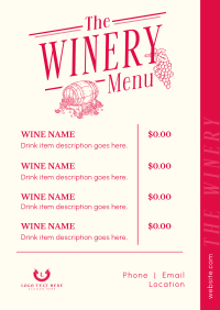 Elegant Rustic Winery Menu