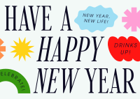 Quirky New Year Greeting Postcard