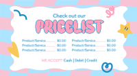 Quirky Price List Animation