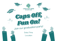 Caps Off Fun On Graduation Party Postcard