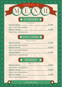 Vintage Asian Menu Menu