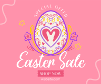 Floral Egg with Easter Bunny and Shapes Sale Facebook Post