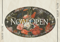 Flower Shop Open Now Postcard Design