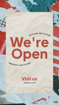 We're Open Crumpled Paper Instagram Story