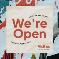 We're Open Crumpled Paper Instagram Post