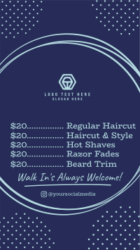 Barber Shop Price List Instagram Story