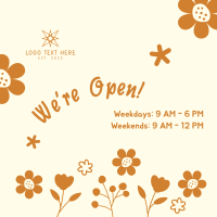 We're Open Flower Power Instagram Post Design